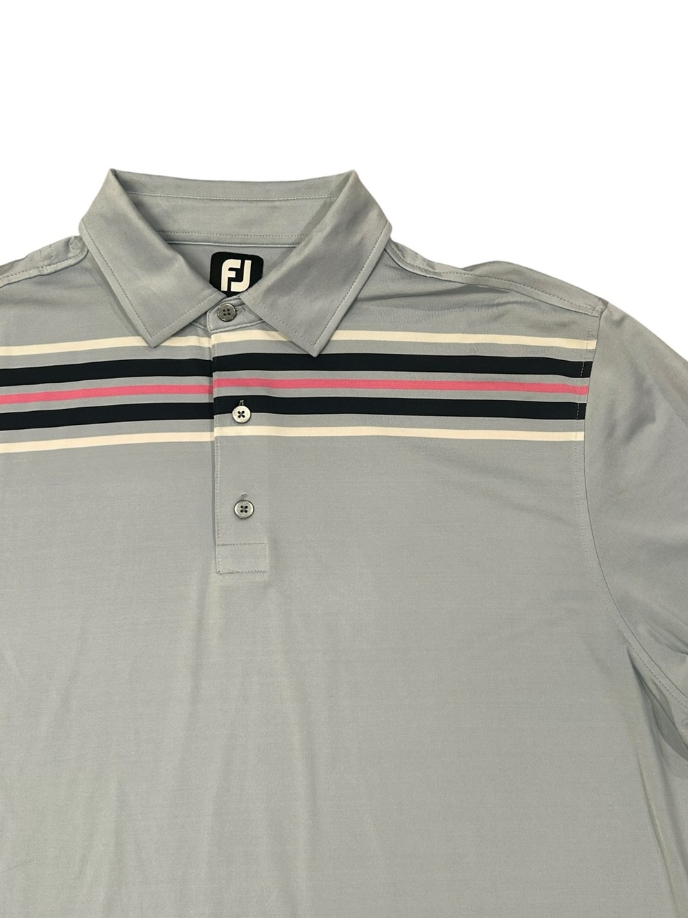 FootJoy Men’s Light Gray Golf Polo Striped Chest XL Performance Casual Grandover